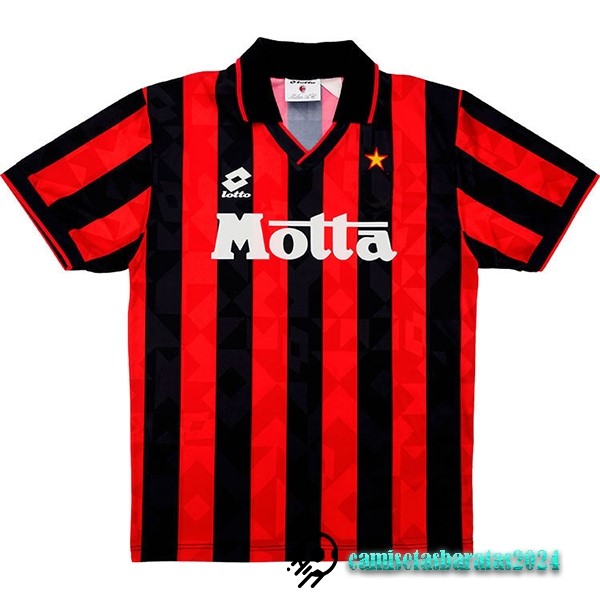 Replicas Casa Camiseta AC Milan Retro 1993 1994 Negro Rojo