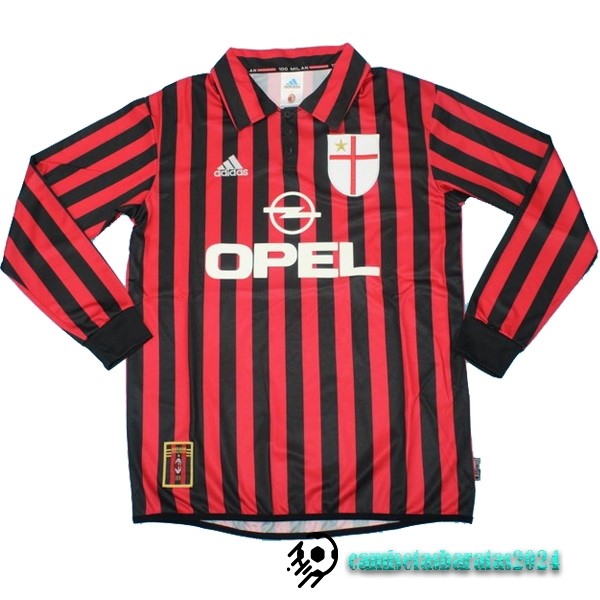 Replicas Casa Camiseta Manga Larga AC Milan Retro 1999 2000 Rojo