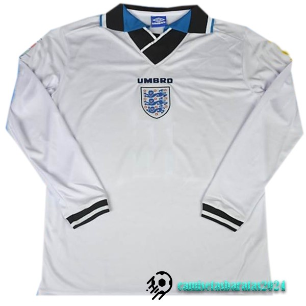 Replicas Casa Camiseta Manga Larga Inglaterra Retro 1996 Blanco