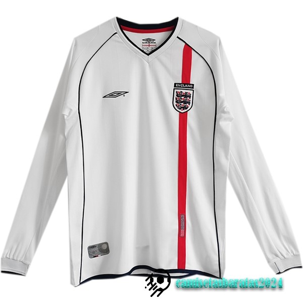 Replicas Casa Camiseta Manga Larga Inglaterra Retro 2002 Blanco