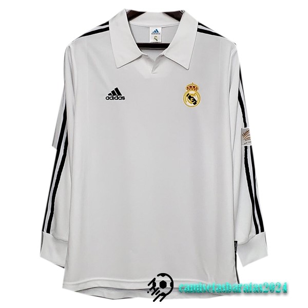 Replicas Casa Camiseta Manga Larga Real Madrid Retro 2001 2002 Blanco