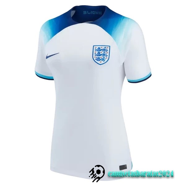 Replicas Casa Camiseta Mujer Inglaterra 2022 Blanco Azul