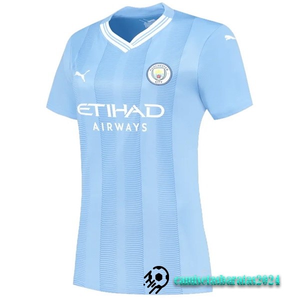 Replicas Casa Camiseta Mujer Manchester City 2023 2024 Azul