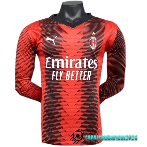 Replicas Casa Jugadores Camiseta Manga Larga AC Milan 2023 2024 Rojo