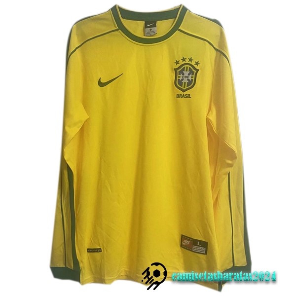 Replicas Casa Manga Larga Brasil Retro 1998 Amarillo