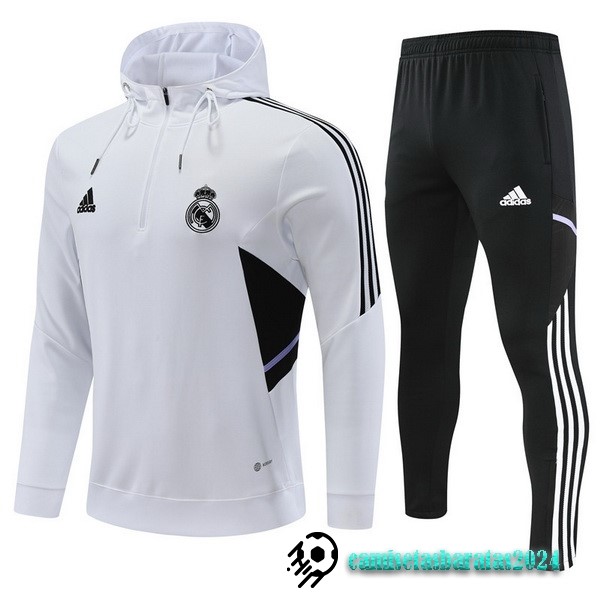 Replicas Chaqueta Con Capucha Niños Real Madrid 2022 2023 Blanco Negro