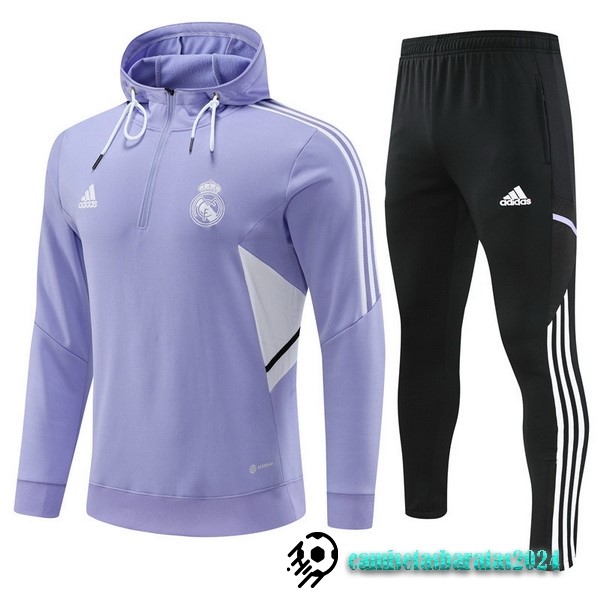 Replicas Chaqueta Con Capucha Niños Real Madrid 2022 2023 Purpura Negro