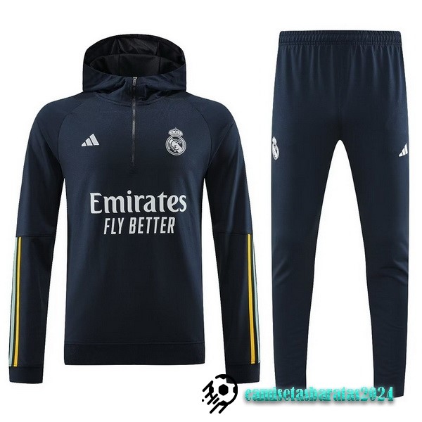 Replicas Chaqueta Con Capucha Real Madrid 2023 2024 Azul Marino Amarillo