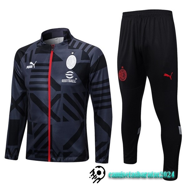 Replicas Conjunto Completo Ropa Deportiva Con Cremallera Larga AC Milan 2022 2023 Gris Negro