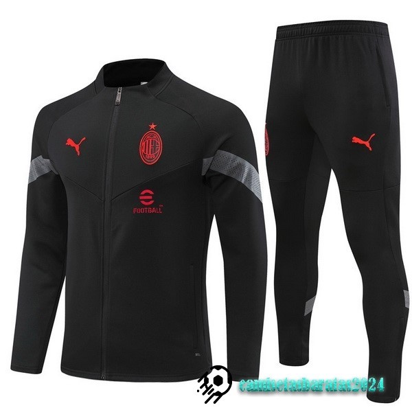 Replicas Conjunto Completo Ropa Deportiva Con Cremallera Larga AC Milan 2022 2023 II Negro