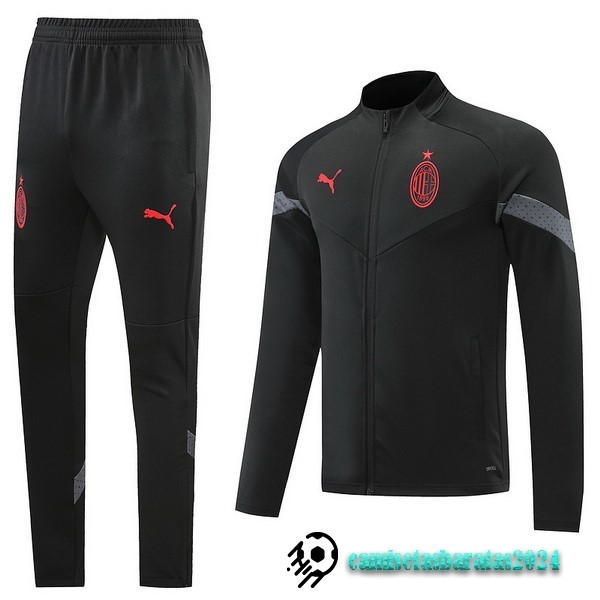 Replicas Conjunto Completo Ropa Deportiva Con Cremallera Larga AC Milan 2022 2023 Negro