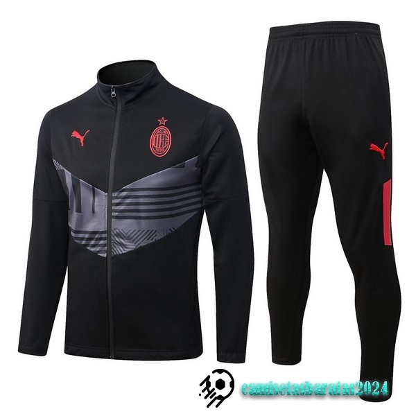 Replicas Conjunto Completo Ropa Deportiva Con Cremallera Larga AC Milan 2022 2023 Negro Gris