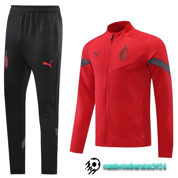 Replicas Conjunto Completo Ropa Deportiva Con Cremallera Larga AC Milan 2022 2023 Negro Rojo