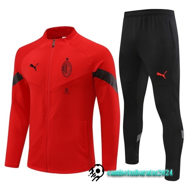 Replicas Conjunto Completo Ropa Deportiva Con Cremallera Larga AC Milan 2022 2023 Rojo II Negro