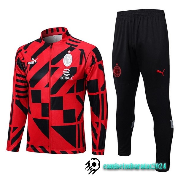 Replicas Conjunto Completo Ropa Deportiva Con Cremallera Larga AC Milan 2022 2023 Rojo I Negro