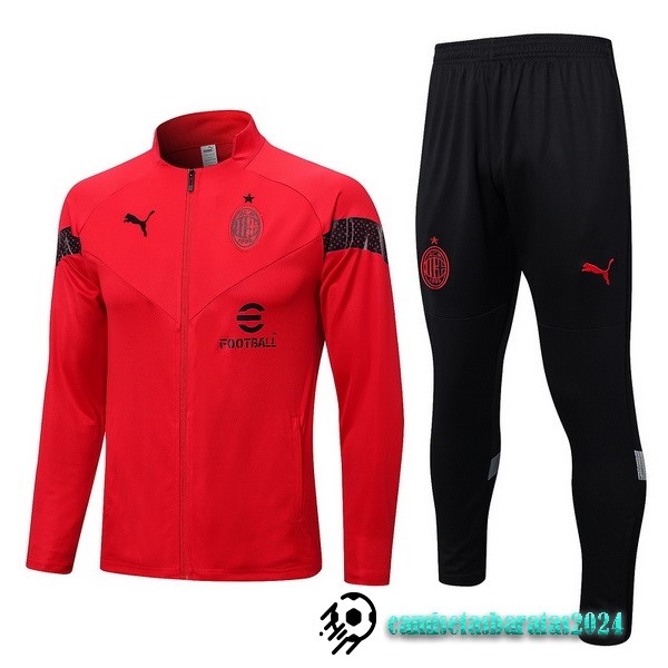 Replicas Conjunto Completo Ropa Deportiva Con Cremallera Larga AC Milan 2022 2023 Rojo Negro