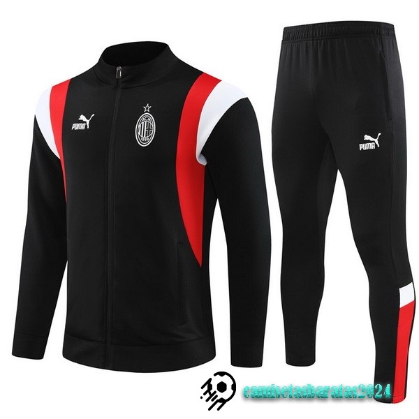 Replicas Conjunto Completo Ropa Deportiva Con Cremallera Larga AC Milan 2023 2024 Negro I Rojo Blanco