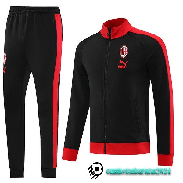 Replicas Conjunto Completo Ropa Deportiva Con Cremallera Larga AC Milan 2023 2024 Negro Rojo