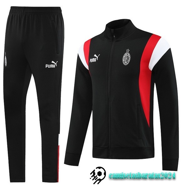 Replicas Conjunto Completo Ropa Deportiva Con Cremallera Larga AC Milan 2023 2024 Negro Rojo Blanco