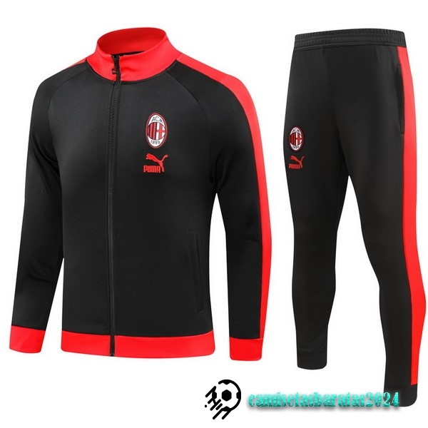 Replicas Conjunto Completo Ropa Deportiva Con Cremallera Larga AC Milan 2023 2024 Rojo II Negro