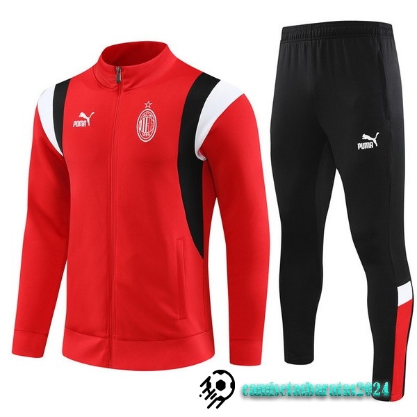 Replicas Conjunto Completo Ropa Deportiva Con Cremallera Larga AC Milan 2023 2024 Rojo I Negro