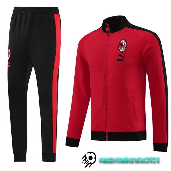 Replicas Conjunto Completo Ropa Deportiva Con Cremallera Larga AC Milan 2023 2024 Rojo Negro