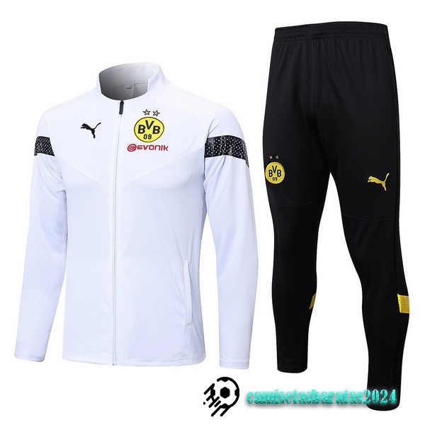 Replicas Conjunto Completo Ropa Deportiva Con Cremallera Larga Borussia Dortmund 2022 2023 Blanco Negro