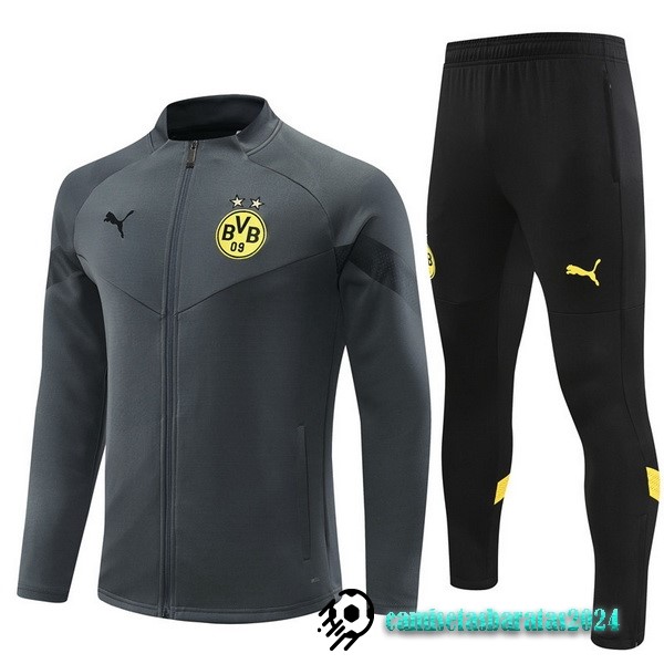 Replicas Conjunto Completo Ropa Deportiva Con Cremallera Larga Borussia Dortmund 2022 2023 Gris