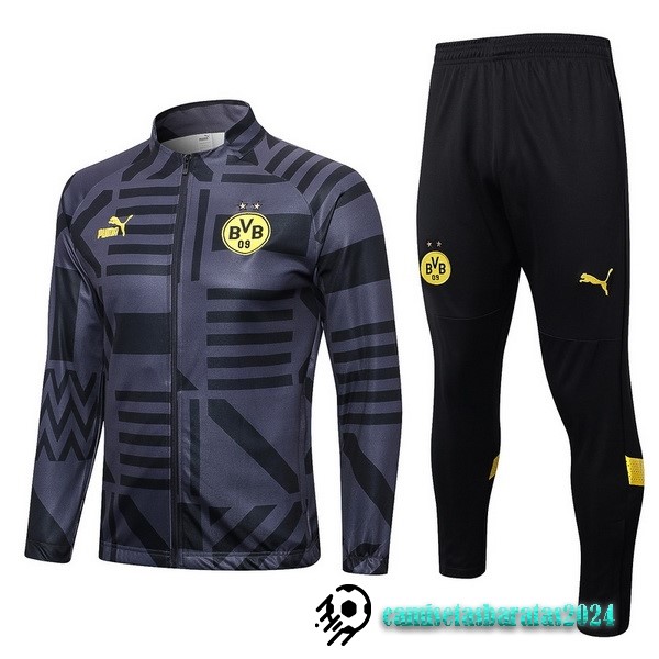 Replicas Conjunto Completo Ropa Deportiva Con Cremallera Larga Borussia Dortmund 2022 2023 Gris I Negro