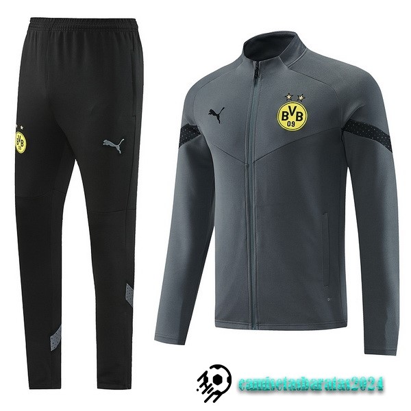 Replicas Conjunto Completo Ropa Deportiva Con Cremallera Larga Borussia Dortmund 2022 2023 Gris Negro