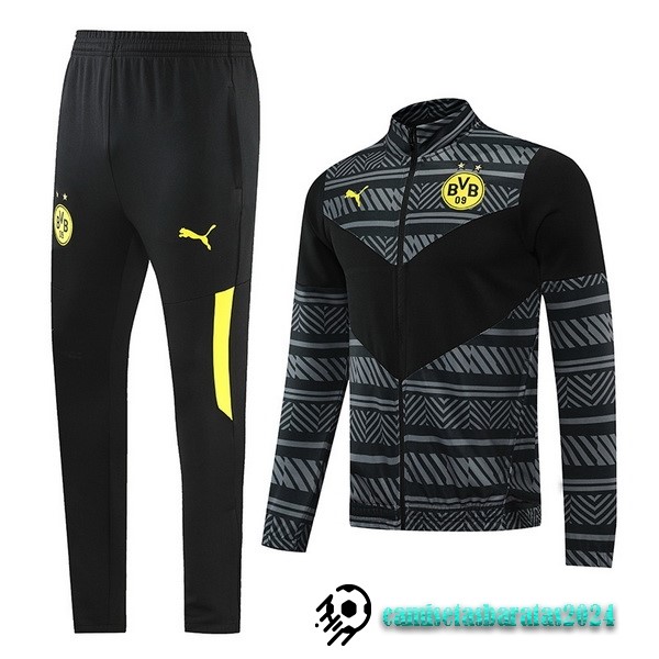 Replicas Conjunto Completo Ropa Deportiva Con Cremallera Larga Borussia Dortmund 2022 2023 Gris Negro Amarillo