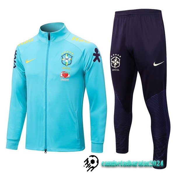 Replicas Conjunto Completo Ropa Deportiva Con Cremallera Larga Brasil 2022 Azul Verde