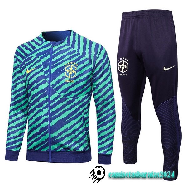 Replicas Conjunto Completo Ropa Deportiva Con Cremallera Larga Brasil 2022 Verde Purpura