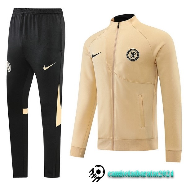 Replicas Conjunto Completo Ropa Deportiva Con Cremallera Larga Chelsea 2022 2023 Negro Amarillo