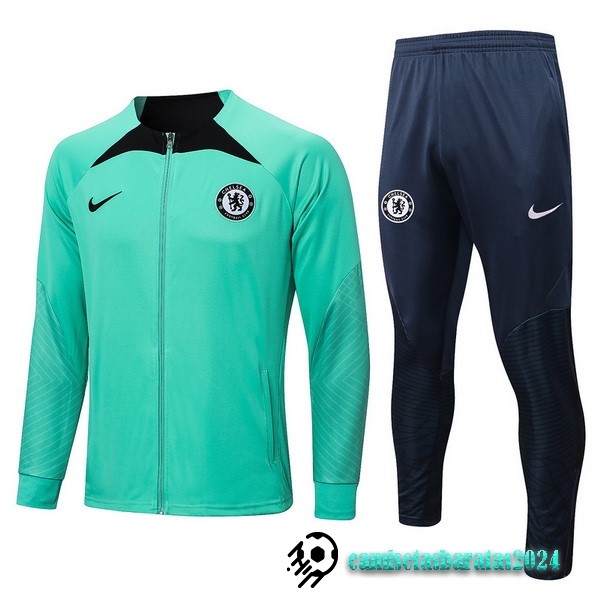 Replicas Conjunto Completo Ropa Deportiva Con Cremallera Larga Chelsea 2022 2023 Verde Azul