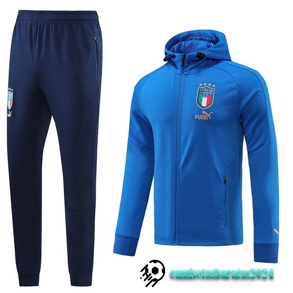 Replicas Conjunto Completo Ropa Deportiva Con Cremallera Larga Italia 2022 II Azul