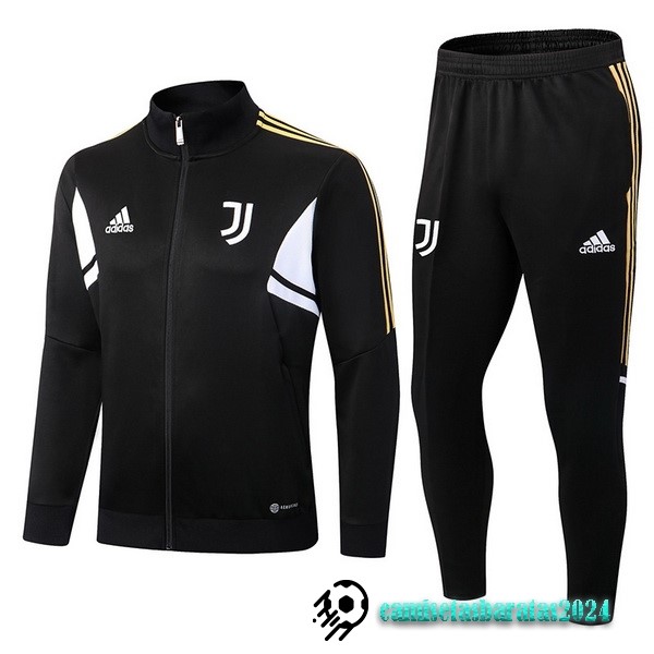 Replicas Conjunto Completo Ropa Deportiva Con Cremallera Larga Juventus 2022 2023 Negro Blanco