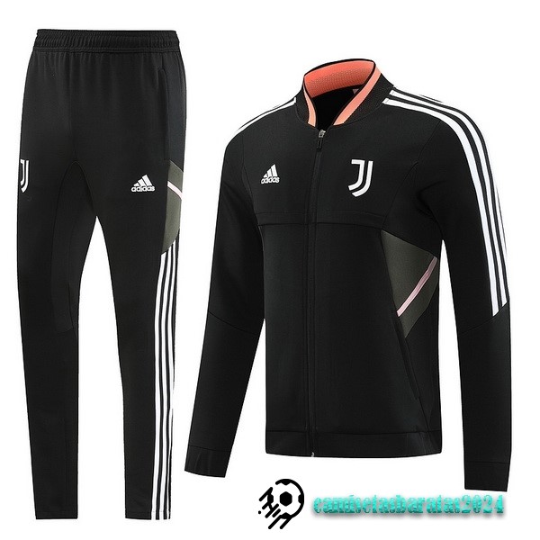 Replicas Conjunto Completo Ropa Deportiva Con Cremallera Larga Juventus 2022 2023 Negro Gris Rosa