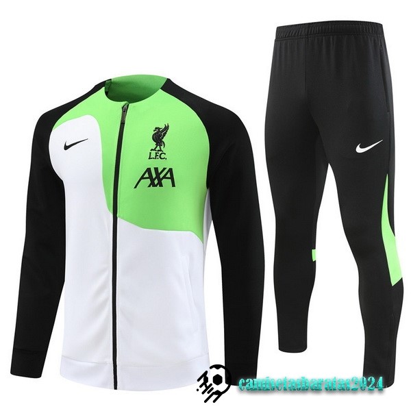 Replicas Conjunto Completo Ropa Deportiva Con Cremallera Larga Liverpool 2022 2023 Blanco Verde Negro