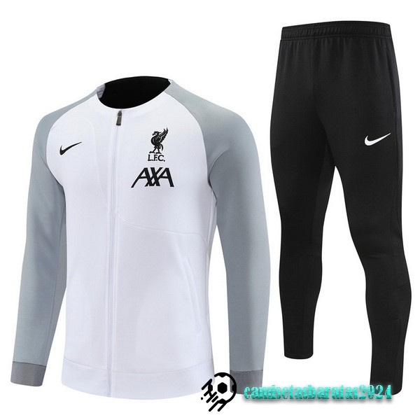 Replicas Conjunto Completo Ropa Deportiva Con Cremallera Larga Liverpool 2022 2023 Gris Blanco Negro