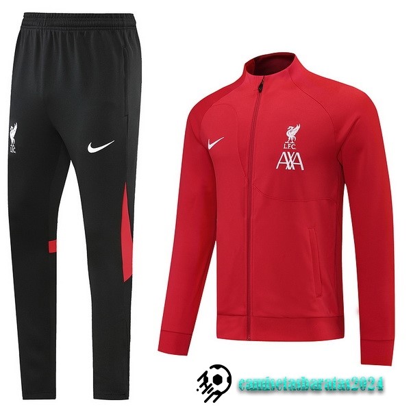 Replicas Conjunto Completo Ropa Deportiva Con Cremallera Larga Liverpool 2022 2023 Negro I Rojo