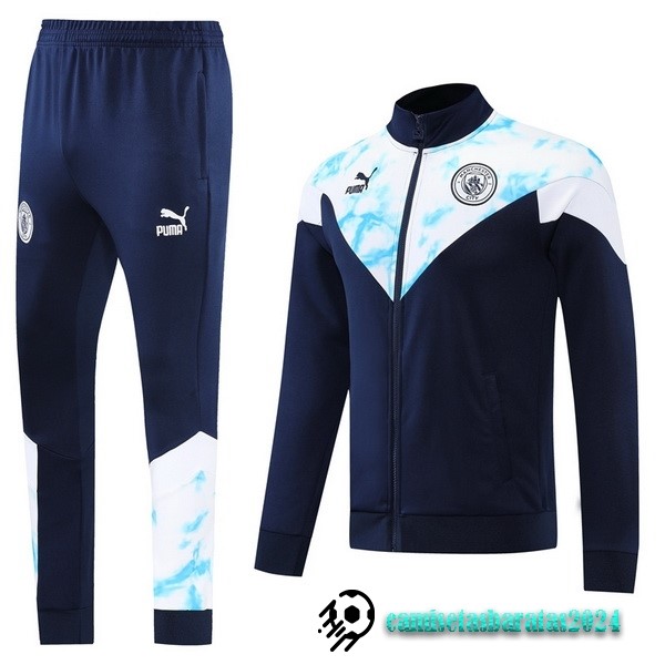 Replicas Conjunto Completo Ropa Deportiva Con Cremallera Larga Manchester City 2022 2023 Azul Blanco