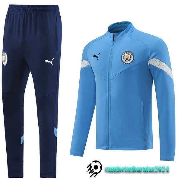 Replicas Conjunto Completo Ropa Deportiva Con Cremallera Larga Manchester City 2022 2023 Azul I Negro