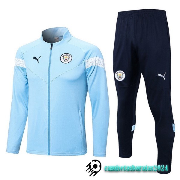 Replicas Conjunto Completo Ropa Deportiva Con Cremallera Larga Manchester City 2022 2023 Azul Negro