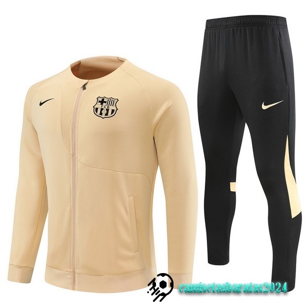 Replicas Conjunto Completo Ropa Deportiva Con Cremallera Larga Niños Barcelona 2022 2023 Amarillo Negro