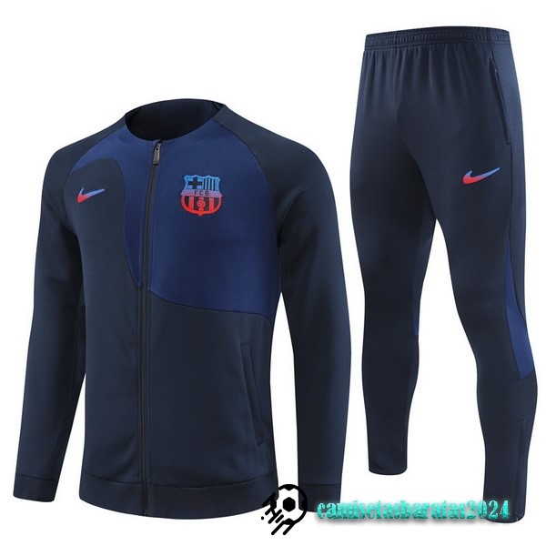 Replicas Conjunto Completo Ropa Deportiva Con Cremallera Larga Niños Barcelona 2022 2023 Azul I Marino