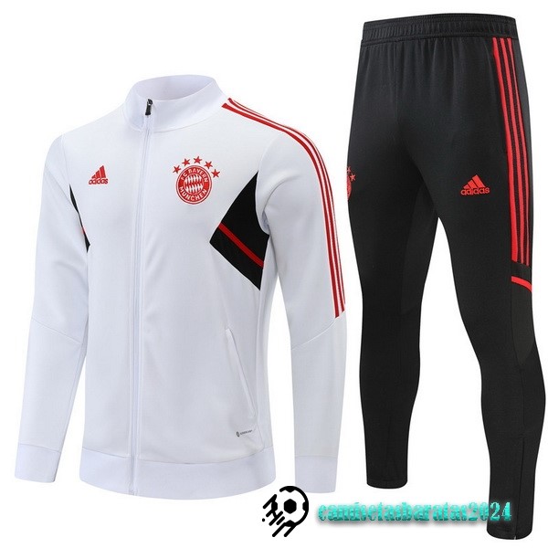 Replicas Conjunto Completo Ropa Deportiva Con Cremallera Larga Niños Bayern Múnich 2022 2023 Blanco Negro Rojo