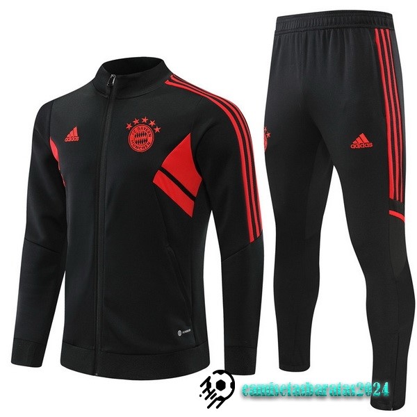 Replicas Conjunto Completo Ropa Deportiva Con Cremallera Larga Niños Bayern Múnich 2022 2023 Negro I Rojo