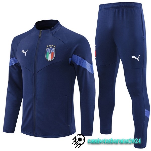 Replicas Conjunto Completo Ropa Deportiva Con Cremallera Larga Niños Italia 2022 Azul I Marino