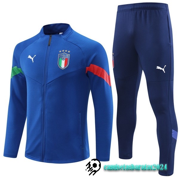 Replicas Conjunto Completo Ropa Deportiva Con Cremallera Larga Niños Italia 2022 IIII Azul